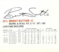 1986-87 New York Islanders #NNO Brent Sutter Back