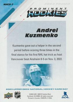 2023 Upper Deck National Hockey Card Day #NHCD-7 Andrei Kuzmenko Back