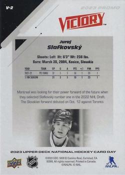 2023 Upper Deck National Hockey Card Day - Victory Rookies Black #V-2 Juraj Slafkovsky Back
