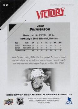 2023 Upper Deck National Hockey Card Day - Victory Rookies Black #V-3 Jake Sanderson Back