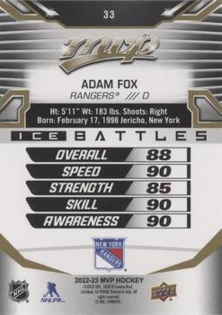 2022-23 Upper Deck MVP - Ice Battles Gold #33 Adam Fox Back