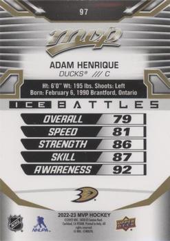2022-23 Upper Deck MVP - Ice Battles Gold #97 Adam Henrique Back