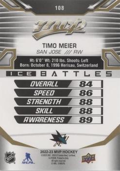 2022-23 Upper Deck MVP - Ice Battles Gold #108 Timo Meier Back