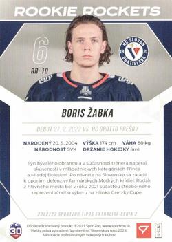 2022-23 SportZoo Tipos Extraliga Seria 2 - Rookie Rockets #RR-10 Boris Zabka Back