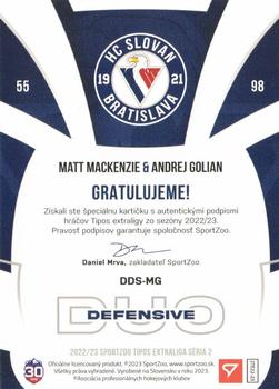 2022-23 SportZoo Tipos Extraliga Seria 2 - Defensive Duo Autographs #DDS-MG Matt MacKenzie / Andrej Golian Back