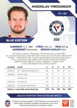 2022-23 SportZoo Tipos Extraliga Seria 2 - Blue #222 Miroslav Preisinger Back