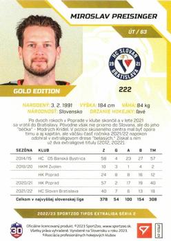 2022-23 SportZoo Tipos Extraliga Seria 2 - Gold #222 Miroslav Preisinger Back