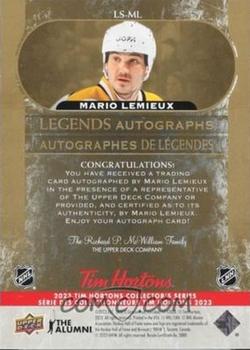 2023 Upper Deck Tim Hortons Legends - Legends Signatures #NNO Mario Lemieux Back