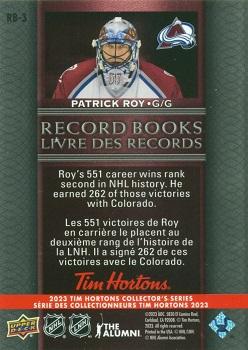 2023 Upper Deck Tim Hortons Legends - Record Books #RB-3 Patrick Roy Back