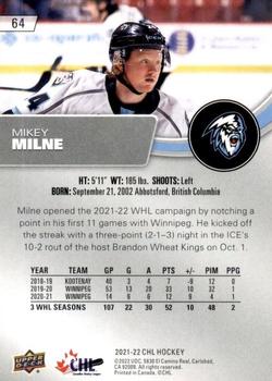 2021-22 Upper Deck CHL - Blue #64 Mikey Milne Back
