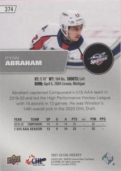 2021-22 Upper Deck CHL - Blue #374 Ryan Abraham Back