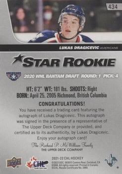 2021-22 Upper Deck CHL - 2020-21 CHL Star Rookies Autograph Achievements #434 Lukas Dragicevic Back