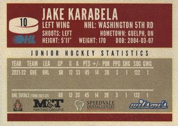 2022-23 Guelph Storm (OHL) #NNO Jake Karabela Back