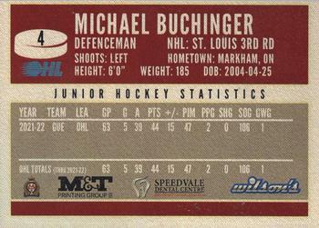 2022-23 Guelph Storm (OHL) #NNO Michael Buchinger Back