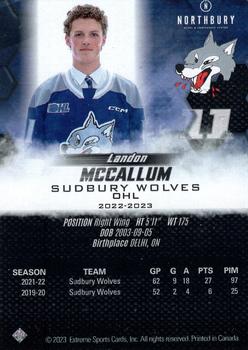 2022-23 Extreme Sudbury Wolves (OHL) #NNO Landon McCallum Back