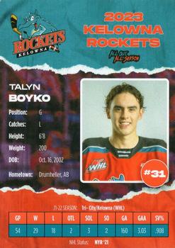 2022-23 Kelowna Rockets (WHL) #NNO Talyn Boyko Back