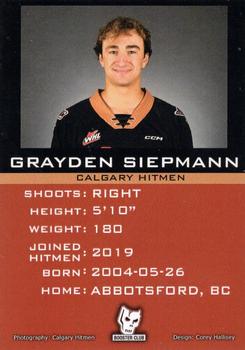 2022-23 Calgary Hitmen (WHL) #NNO Grayden Siepmann Back