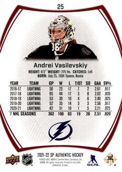 2021-22 SP Authentic - Limited Red #25 Andrei Vasilevskiy Back