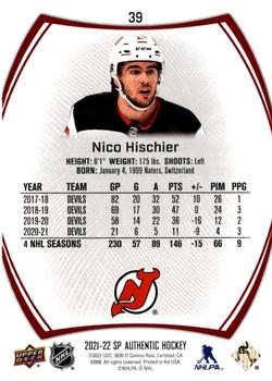 2021-22 SP Authentic - Limited Red #39 Nico Hischier Back
