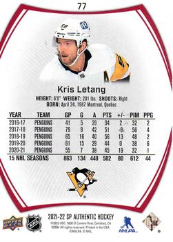 2021-22 SP Authentic - Limited Red #77 Kris Letang Back