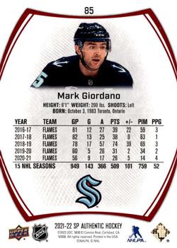 2021-22 SP Authentic - Limited Red #85 Mark Giordano Back