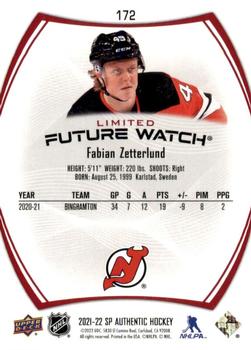 2021-22 SP Authentic - Limited Red #172 Fabian Zetterlund Back