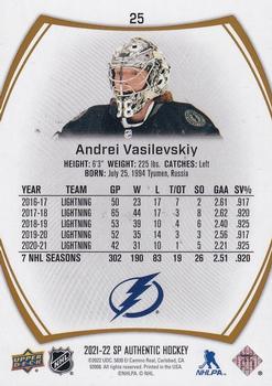 2021-22 SP Authentic - Limited Gold #25 Andrei Vasilevskiy Back