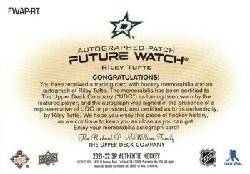 2021-22 SP Authentic - Future Watch Autographs Patch #FWAP-RT Riley Tufte Back