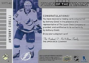 2021-22 SP Authentic - 2001-02 Retro Sign of the Times #SOTT1-AC Anthony Cirelli Back