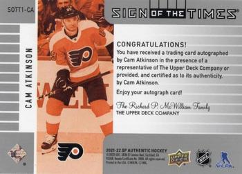 2021-22 SP Authentic - 2001-02 Retro Sign of the Times #SOTT1-CA Cam Atkinson Back