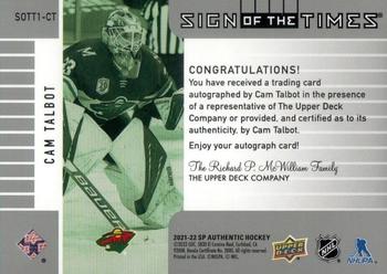 2021-22 SP Authentic - 2001-02 Retro Sign of the Times #SOTT1-CT Cam Talbot Back