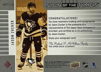 2021-22 SP Authentic - 2001-02 Retro Sign of the Times #SOTT1-JZ Jason Zucker Back