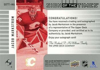 2021-22 SP Authentic - 2001-02 Retro Sign of the Times #SOTT1-MA Jacob Markstrom Back
