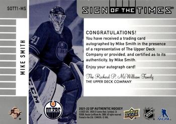 2021-22 SP Authentic - 2001-02 Retro Sign of the Times #SOTT1-MS Mike Smith Back