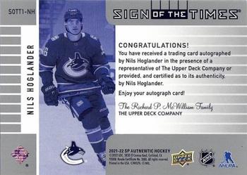 2021-22 SP Authentic - 2001-02 Retro Sign of the Times #SOTT1-NH Nils Hoglander Back