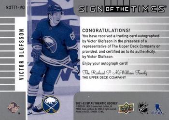 2021-22 SP Authentic - 2001-02 Retro Sign of the Times #SOTT1-VO Victor Olofsson Back