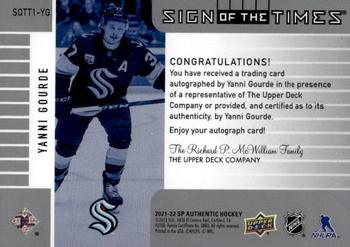 2021-22 SP Authentic - 2001-02 Retro Sign of the Times #SOTT1-YG Yanni Gourde Back