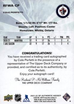 2021-22 SP Authentic - 2011-12 Retro Future Watch Autographs #RFWA-CP Cole Perfetti Back