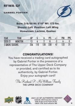 2021-22 SP Authentic - 2011-12 Retro Future Watch Autographs #RFWA-GF Gabriel Fortier Back