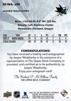 2021-22 SP Authentic - 2011-12 Retro Future Watch Autographs #RFWA-JW Jasper Weatherby Back