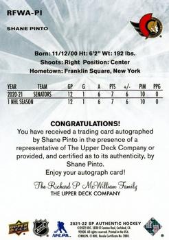 2021-22 SP Authentic - 2011-12 Retro Future Watch Autographs #RFWA-PI Shane Pinto Back
