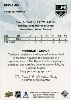 2021-22 SP Authentic - 2011-12 Retro Future Watch Autographs #RFWA-RK Rasmus Kupari Back