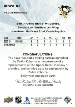 2021-22 SP Authentic - 2011-12 Retro Future Watch Autographs #RFWA-RZ Radim Zohorna Back