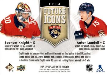 2021-22 SP Authentic - Future Icons #FI-13 Spencer Knight / Anton Lundell Back