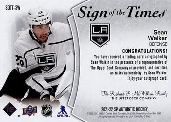 2021-22 SP Authentic - Sign of the Times #SOTT-SW Sean Walker Back