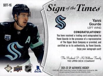 2021-22 SP Authentic - Sign of the Times #SOTT-YG Yanni Gourde Back