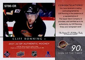 2021-22 SP Authentic - Sign of the Times 90's #ST90-CR Cliff Ronning Back