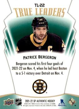 2021-22 SP Authentic - True Leaders Green #TL-22 Patrice Bergeron Back