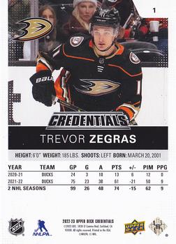 2022-23 Upper Deck Credentials #1 Trevor Zegras Back