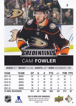 2022-23 Upper Deck Credentials #2 Cam Fowler Back